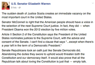 Illustration for article titled Elizabeth Warren Dropped the Mic on the Debate Over Replacing Scalia